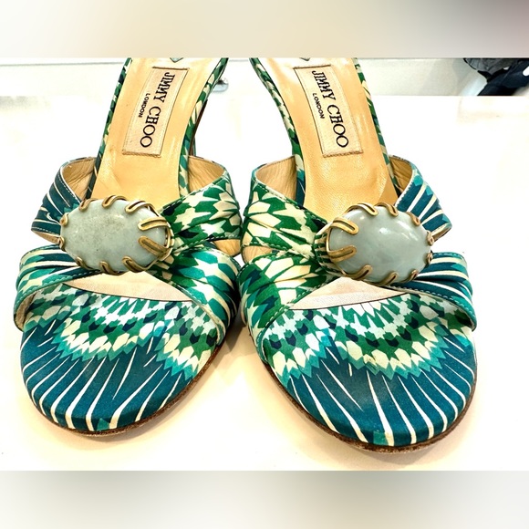 JIMMY CHOO 3inch Multi Colored Slip on Sandals Blue/Green/Gold 💙💚💙💚 - Picture 2 of 5